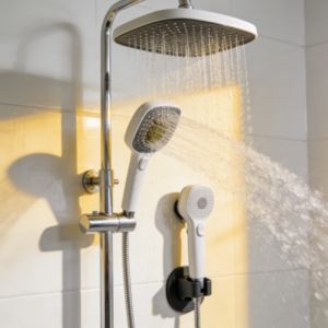 Filtered rain shower head with handheld combo, high-pressure, adjustable stand, magnetic docking, power jets.