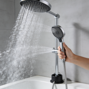 13-inch rainfall shower head with multi-function handheld sprayer combo, 3-way metal diverter with holder, adjustable curved extension arm, extra long hose, chrome.