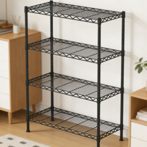 4-shelf adjustable heavy-duty storage shelving unit, metal organizer wire rack for laundry, bathroom, kitchen, pantry, closet, black.