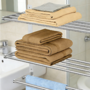 Towel racks for bathroom wall, 24-inch, 3-tier bathroom towel shelf with double towel bar, stainless steel with towel shelf, for towel storage, brushed nickel.