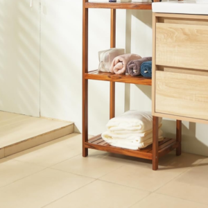 Teak bathroom shelf, 4-tier storage shelf, wooden stand organizer for bathroom, kitchen, living room, laundry, garage.