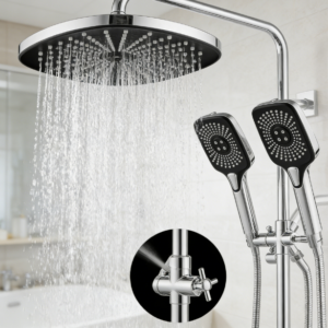 12-inch rain shower head with handheld spray combo and extension arm, high-pressure rainfall waterfall, dual showerhead with 3-way diverter, height/angle adjustable, chrome.